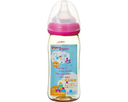 PIGEON母乳真實感奶瓶塑料240ml 桃紅色 玩具圖案