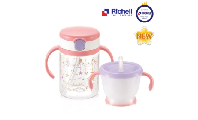 日本Richell吸管水杯及有蓋吸管杯套裝-星辰圖案