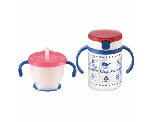 日本Richell吸管水杯及有蓋吸管杯套裝-藍海夢圖案